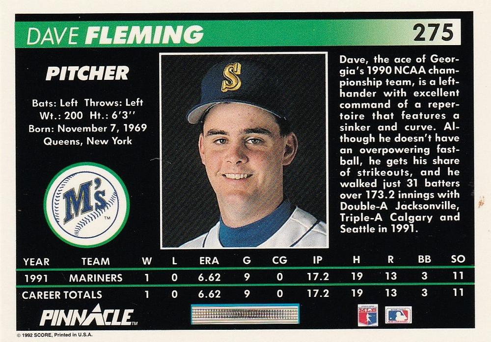 Dave Fleming  baseball card collectible - Main Image 2