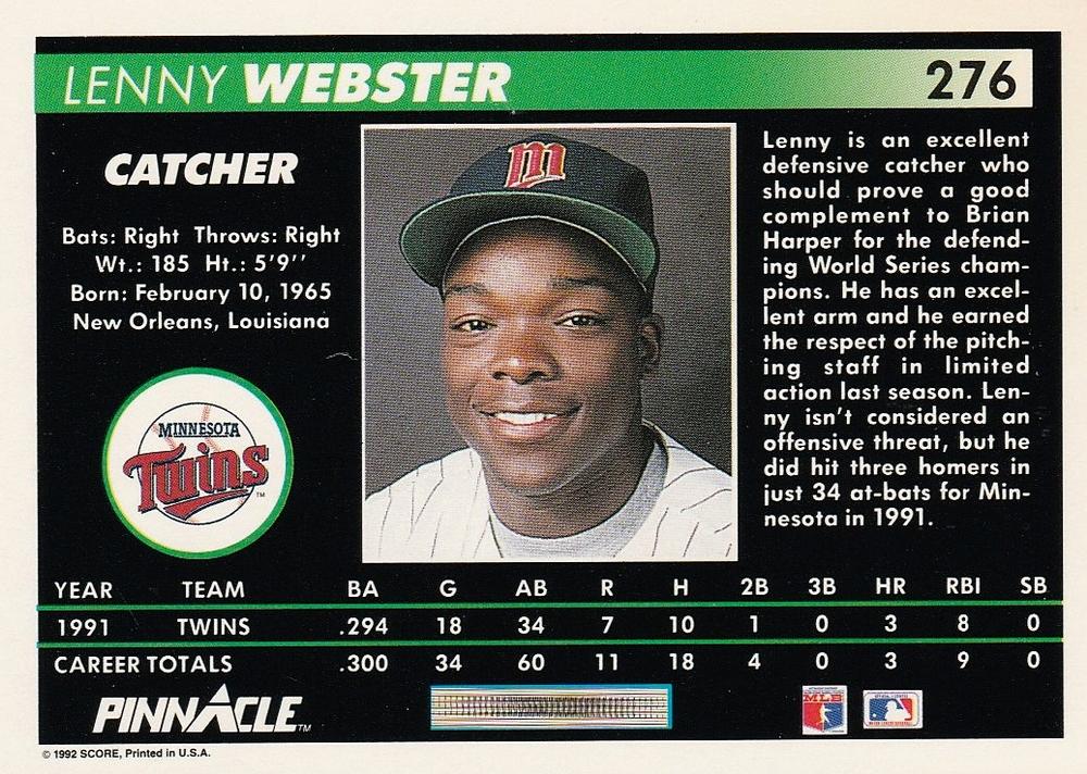 Lenny Webster  baseball card collectible - Main Image 2