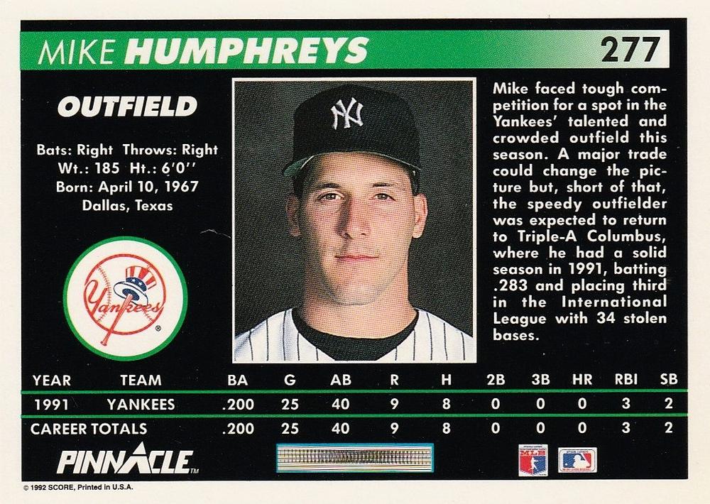 Mike Humphreys  baseball card collectible - Main Image 2