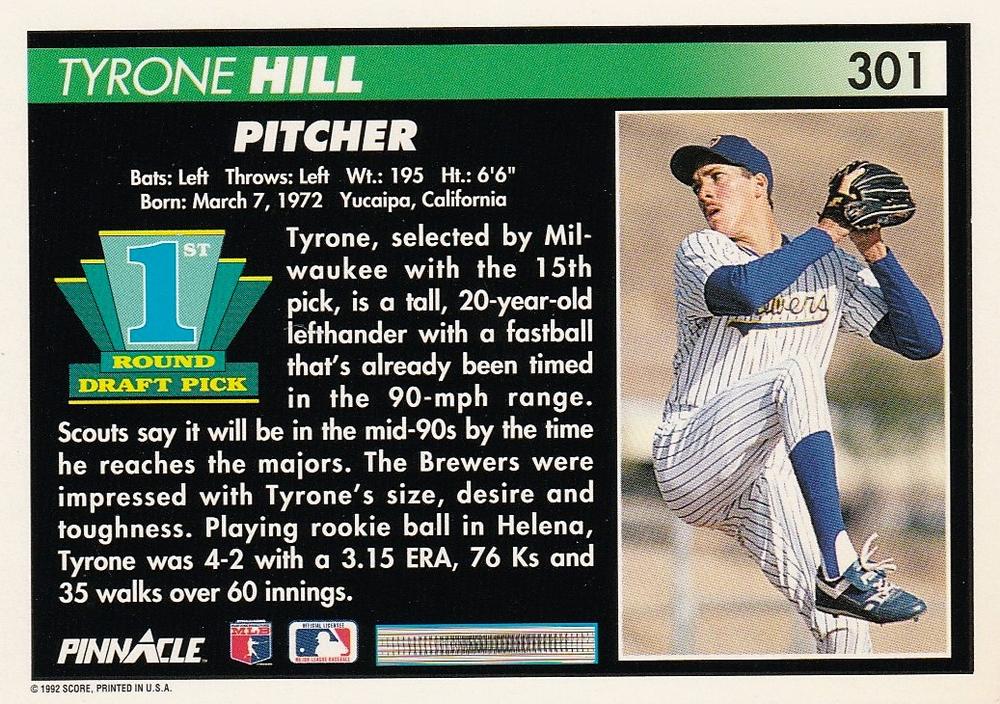 Tyrone Hill  baseball card collectible - Main Image 2