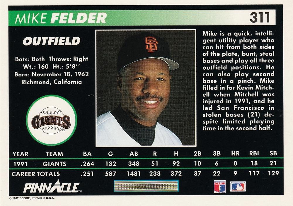 Mike Felder  baseball card collectible - Main Image 2