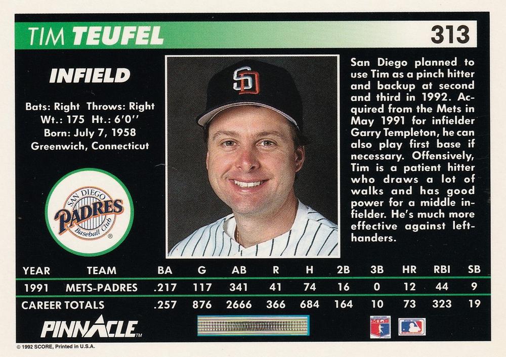 Tim Teufel  baseball card collectible - Main Image 2