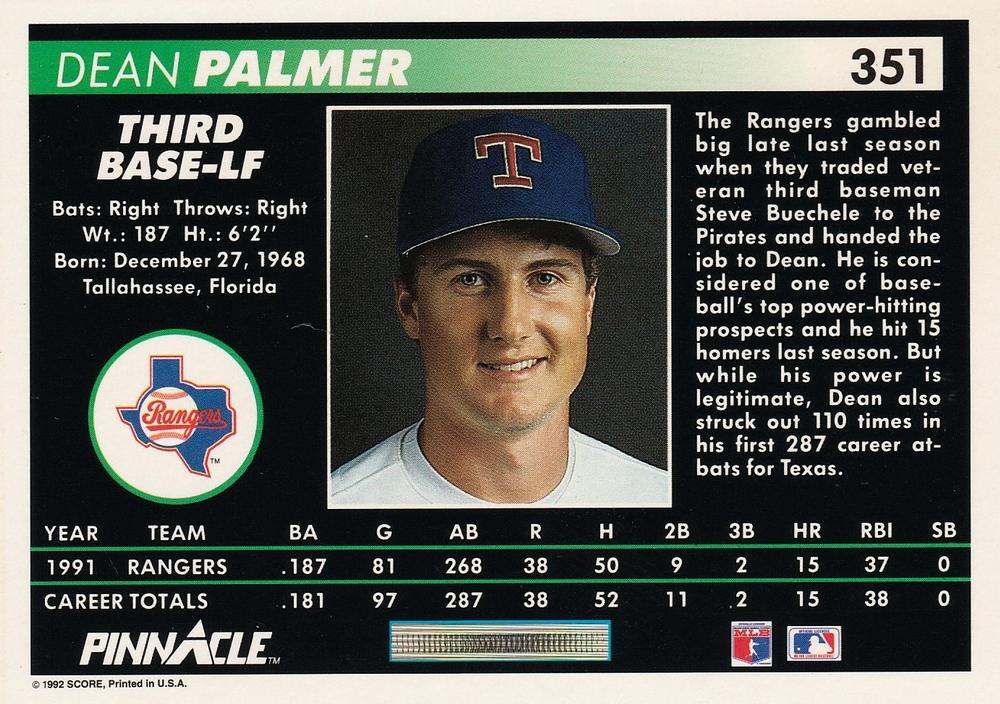 Dean Palmer  baseball card collectible - Main Image 2