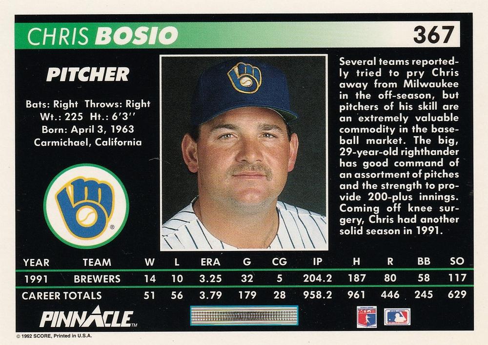 Chris Bosio  baseball card collectible - Main Image 2