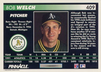 Bob Welch  baseball card collectible - Main Image 2