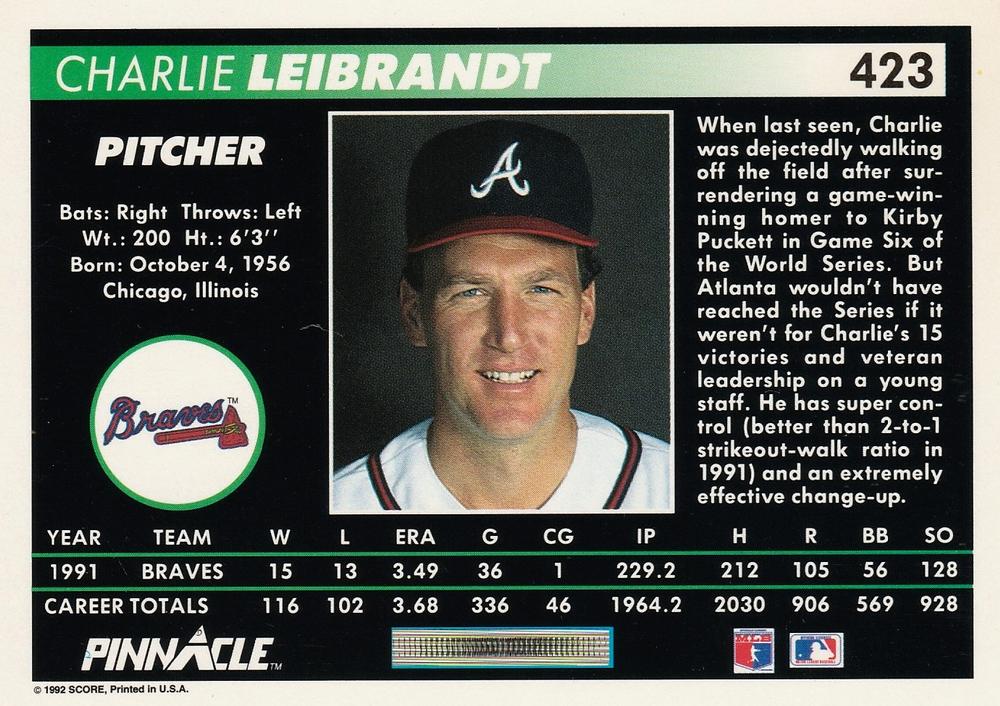 Charlie Leibrandt  baseball card collectible - Main Image 2