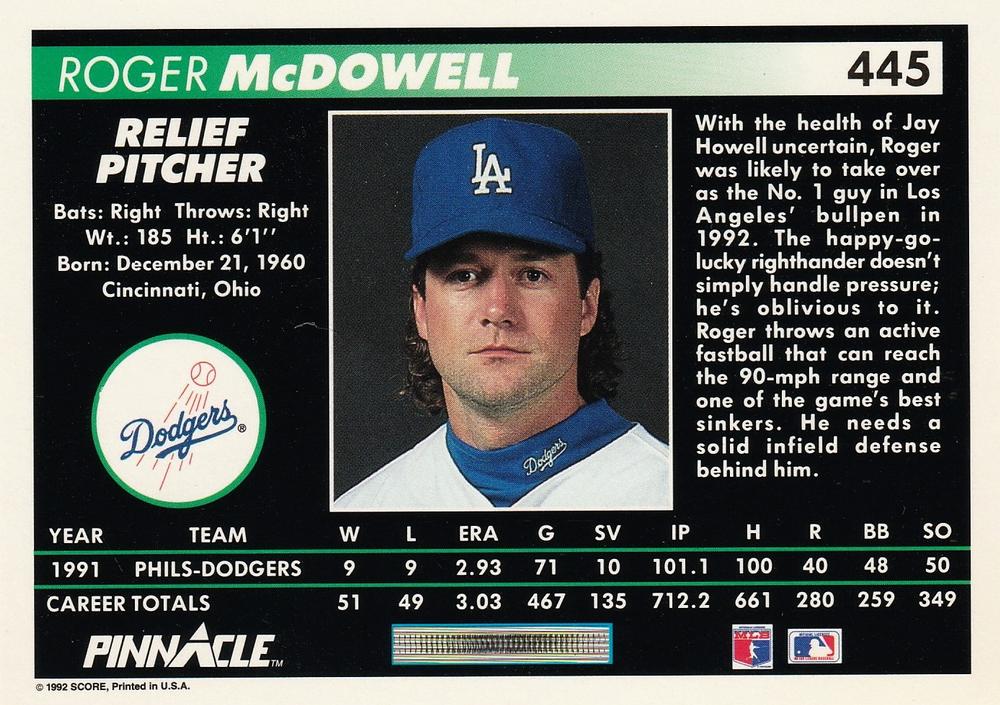 Roger McDowell  baseball card collectible - Main Image 2