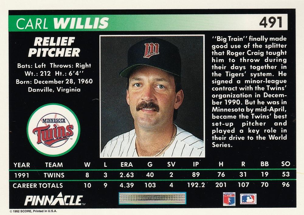 Carl Willis  baseball card collectible - Main Image 2