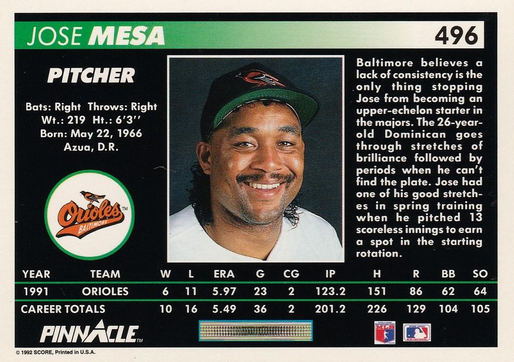 Jose Mesa  baseball card collectible - Main Image 2