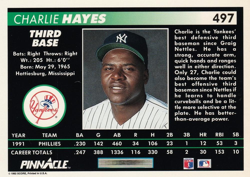 Charlie Hayes  baseball card collectible - Main Image 2