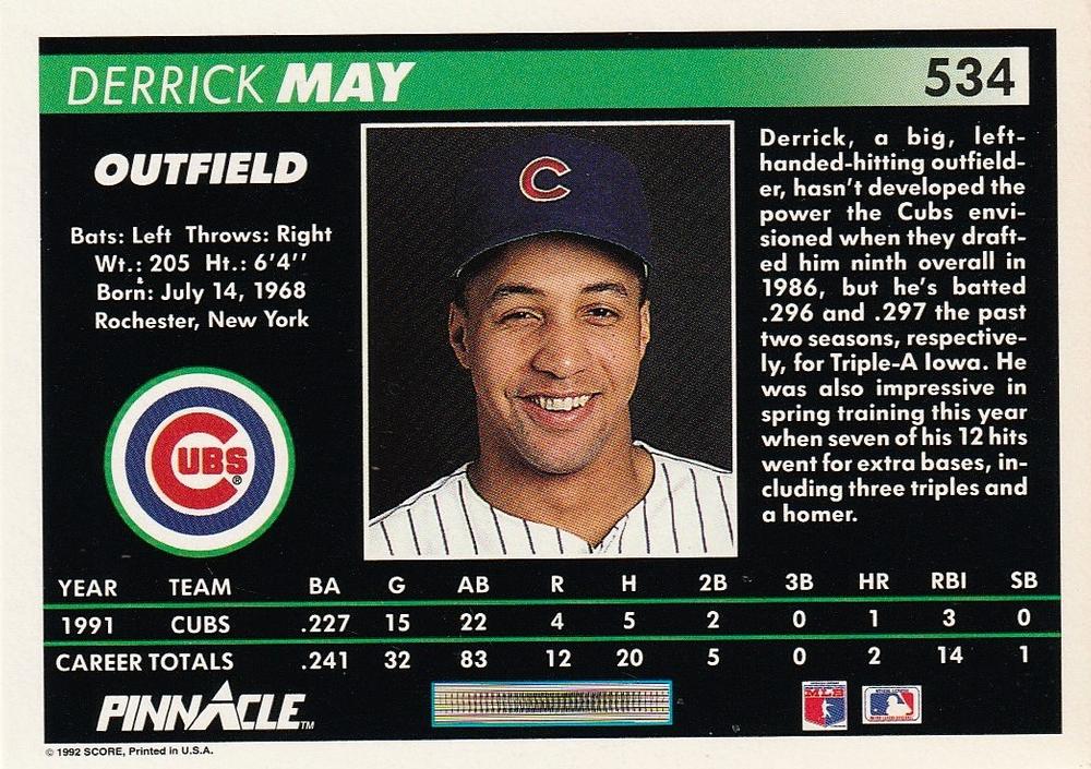 Derrick May  baseball card collectible - Main Image 2