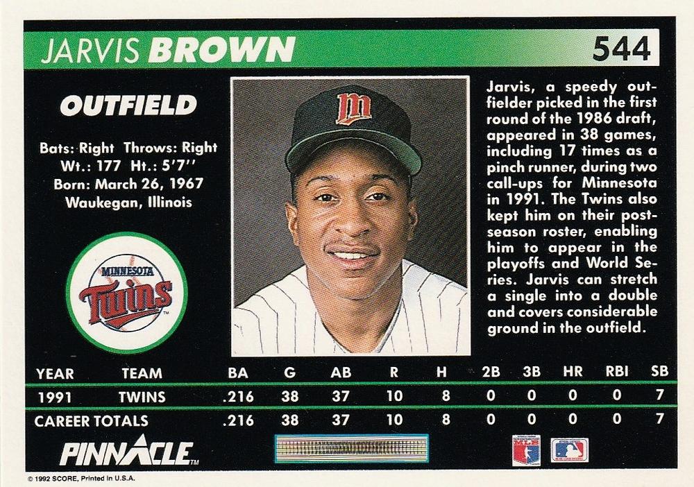 Jarvis Brown  baseball card collectible - Main Image 2