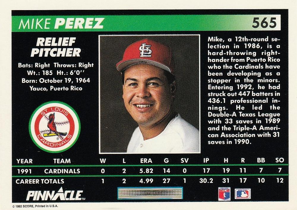 Mike Perez  baseball card collectible - Main Image 2
