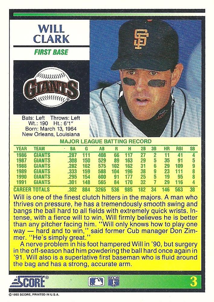 Will Clark  baseball card collectible - Main Image 2