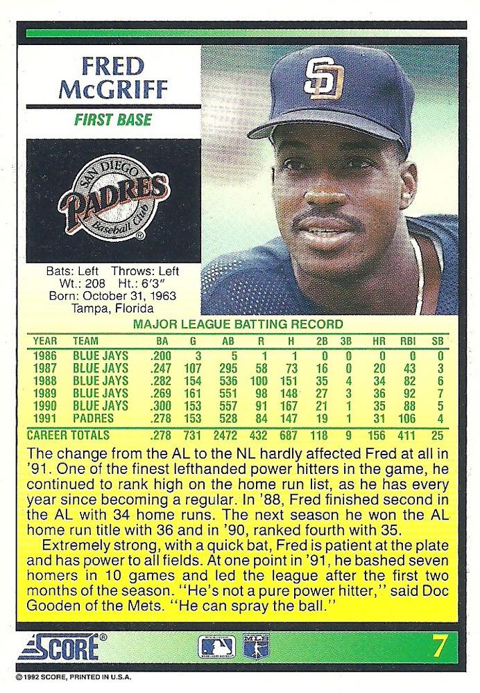 Fred McGriff  baseball card collectible - Main Image 2