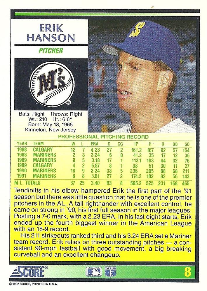 Erik Hanson  baseball card collectible - Main Image 2