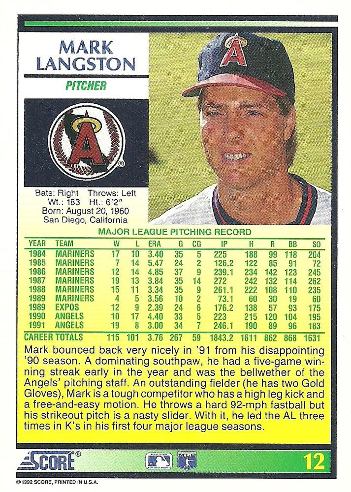Mark Langston  baseball card collectible - Main Image 2