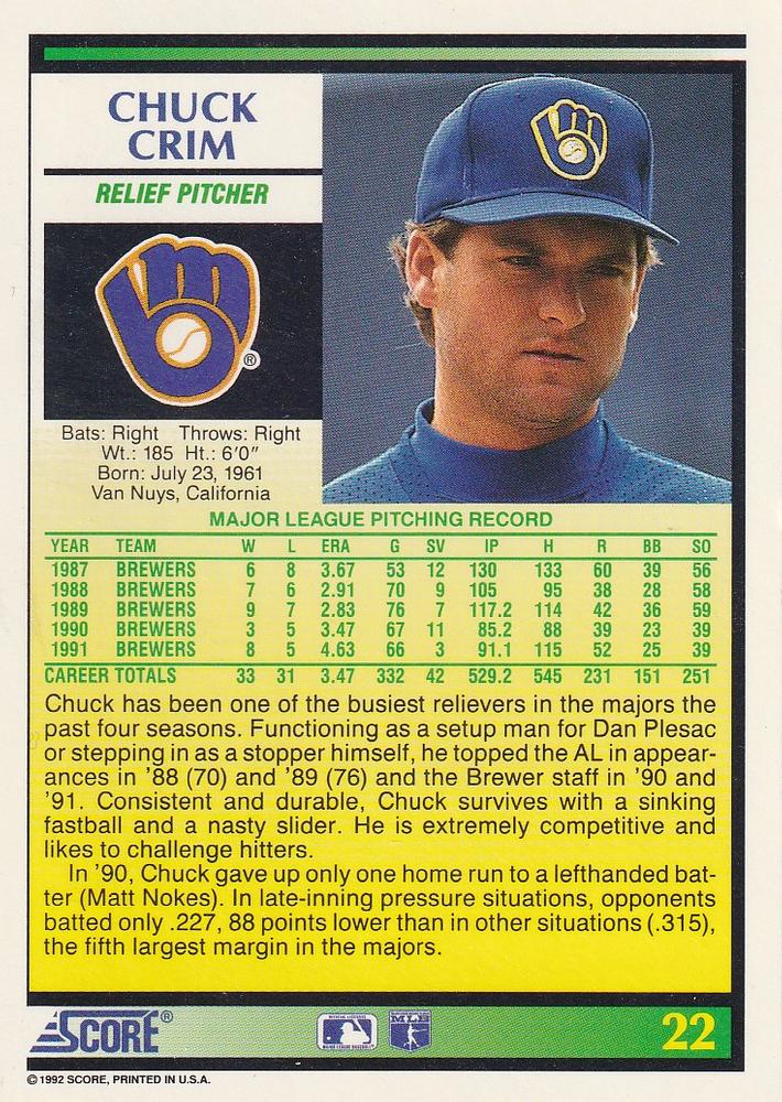 Chuck Crim  baseball card collectible - Main Image 2