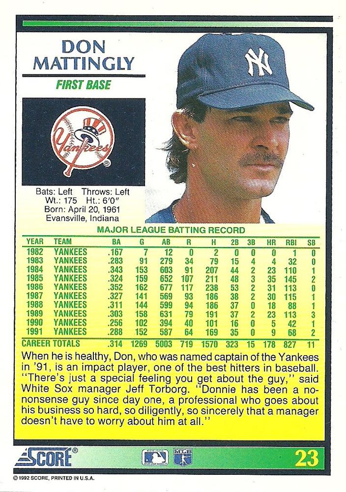 Don Mattingly  baseball card collectible - Main Image 2