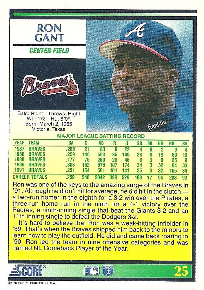 Ron Gant  baseball card collectible - Main Image 2
