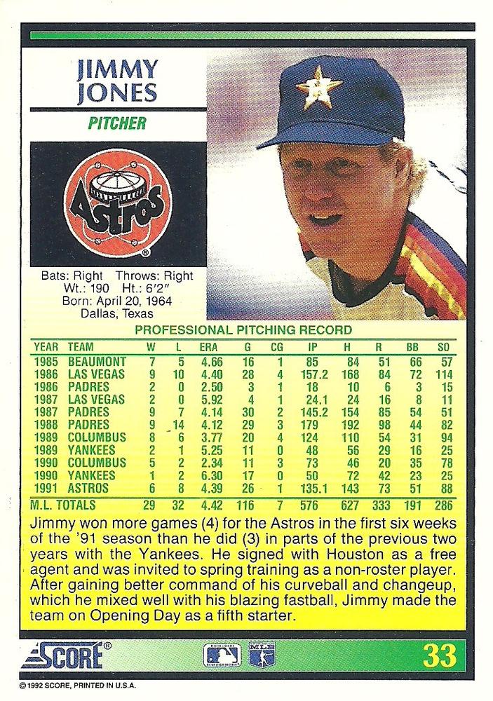 Jimmy Jones  baseball card collectible - Main Image 2