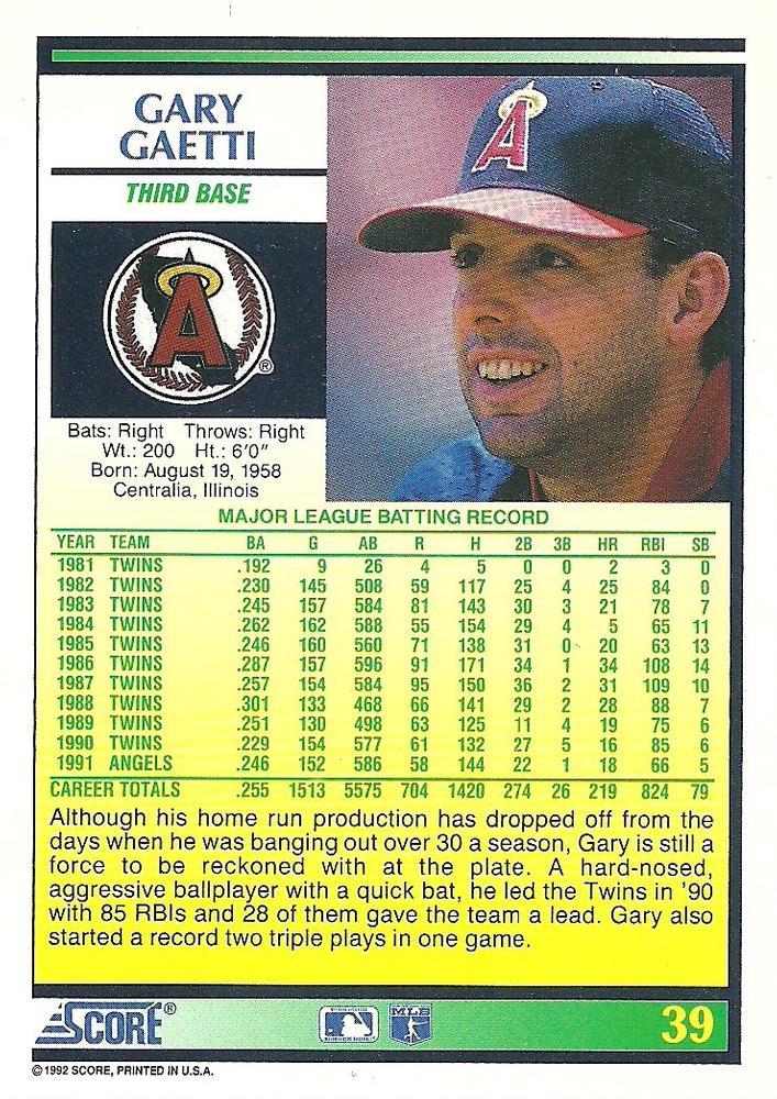 Gary Gaetti  baseball card collectible - Main Image 2