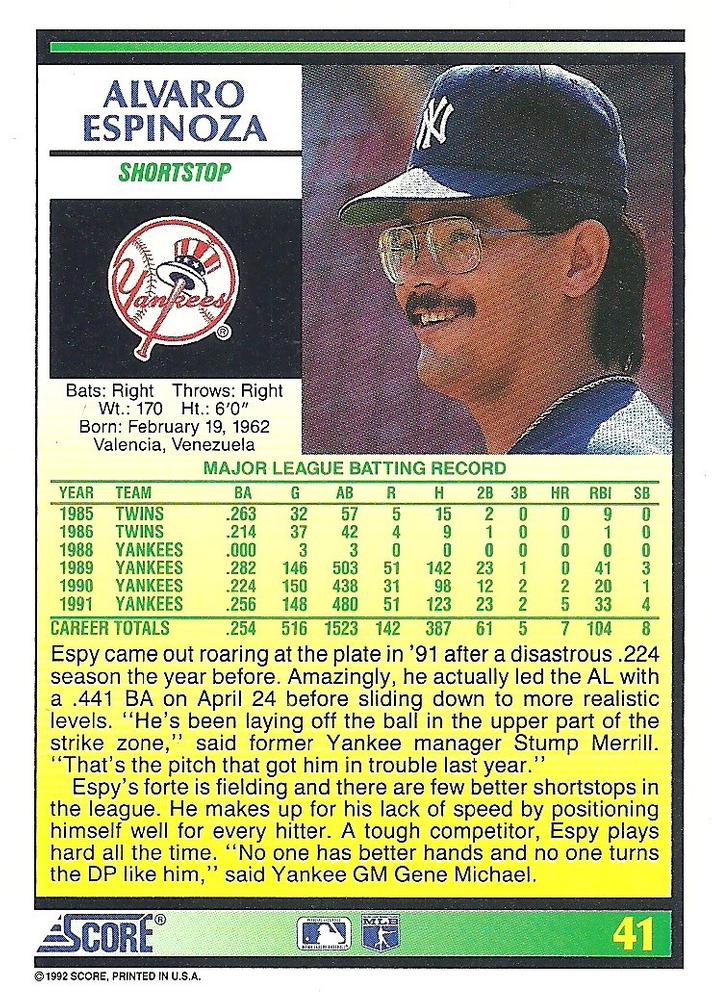 Alvaro Espinoza  baseball card collectible - Main Image 2