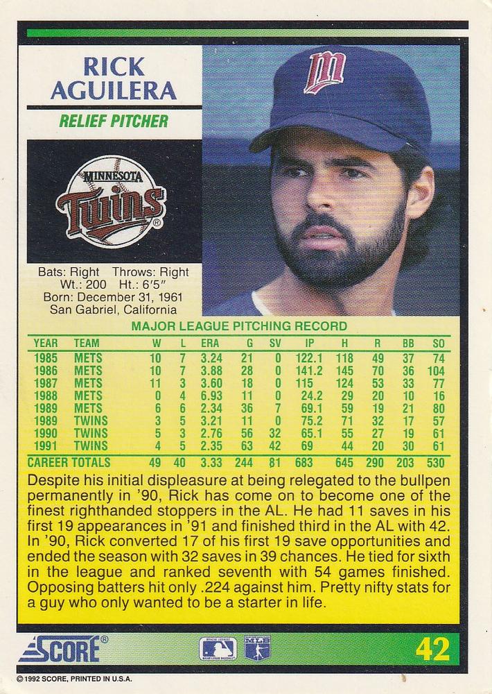 Rick Aguilera  baseball card collectible - Main Image 2