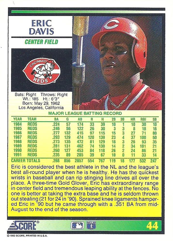 Eric Davis  baseball card collectible - Main Image 2