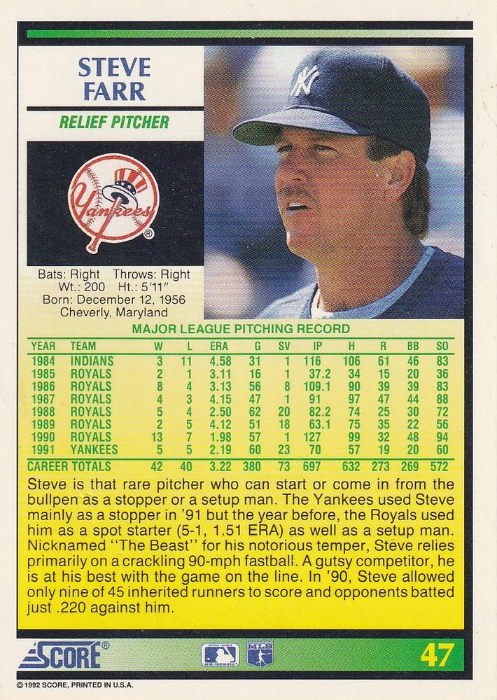 Steve Farr  baseball card collectible - Main Image 2