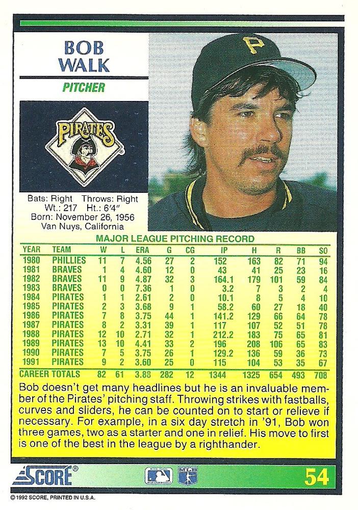 Bob Walk  baseball card collectible - Main Image 2