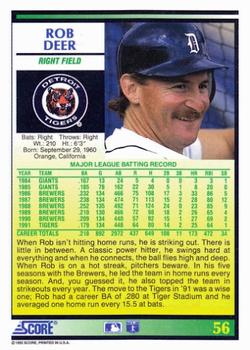 Rob Deer  baseball card collectible - Main Image 2