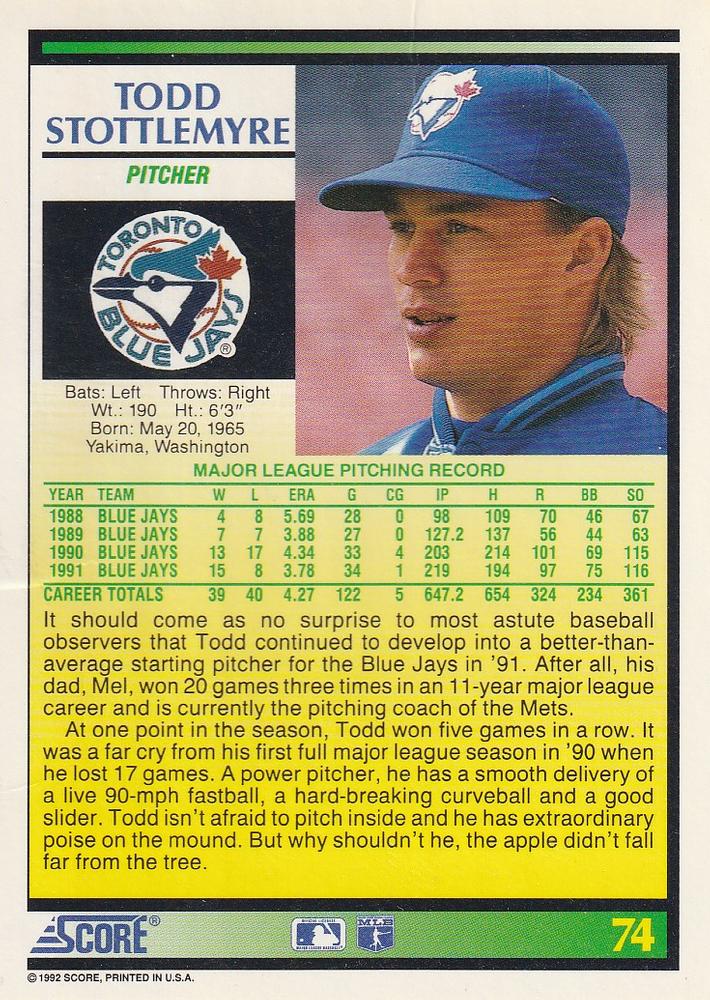 Todd Stottlemyre  baseball card collectible - Main Image 2