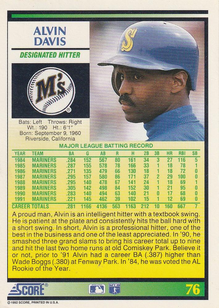 Alvin Davis  baseball card collectible - Main Image 2