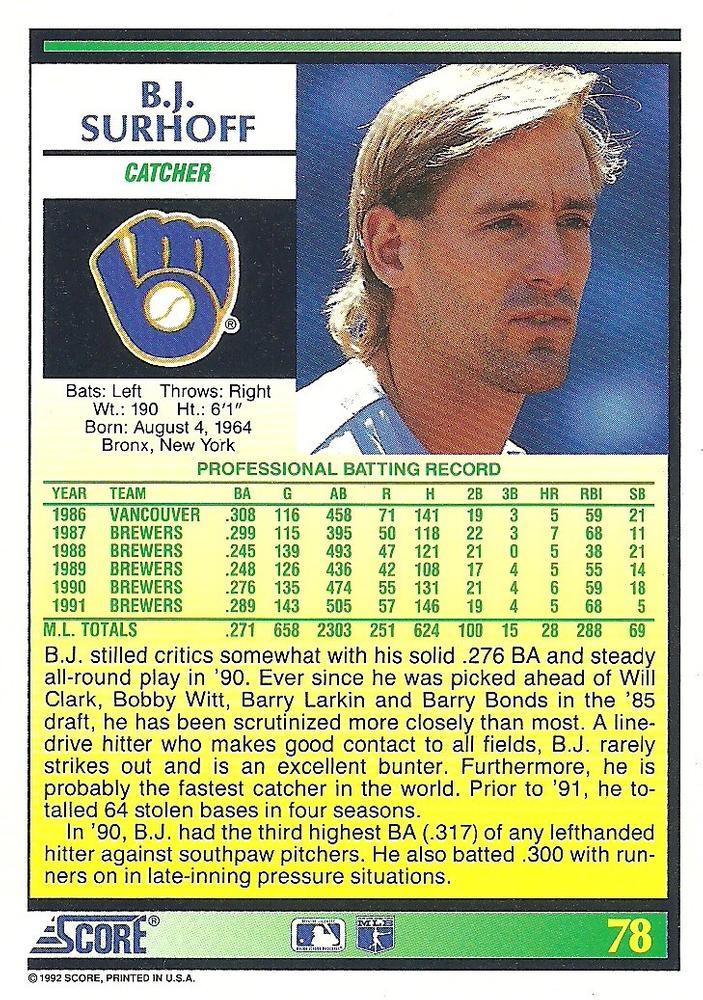 B.J. Surhoff  baseball card collectible - Main Image 2