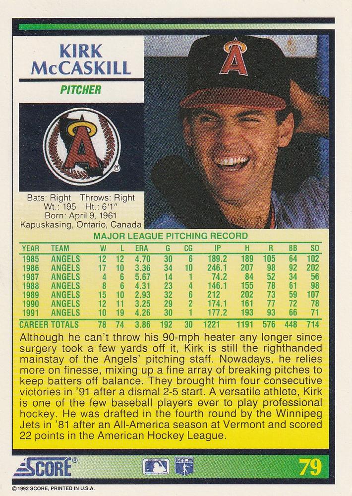 Kirk McCaskill  baseball card collectible - Main Image 2