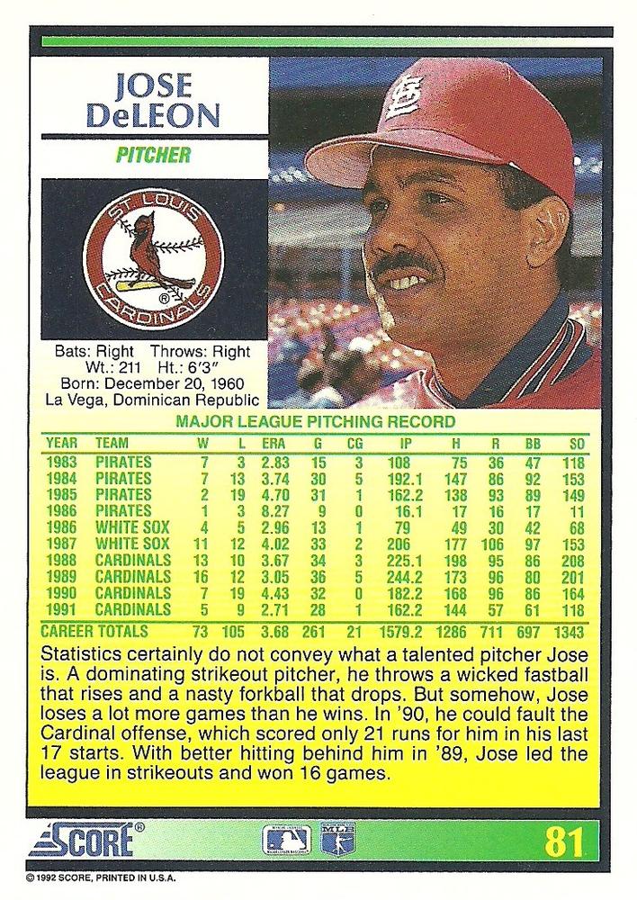 Jose DeLeon  baseball card collectible - Main Image 2