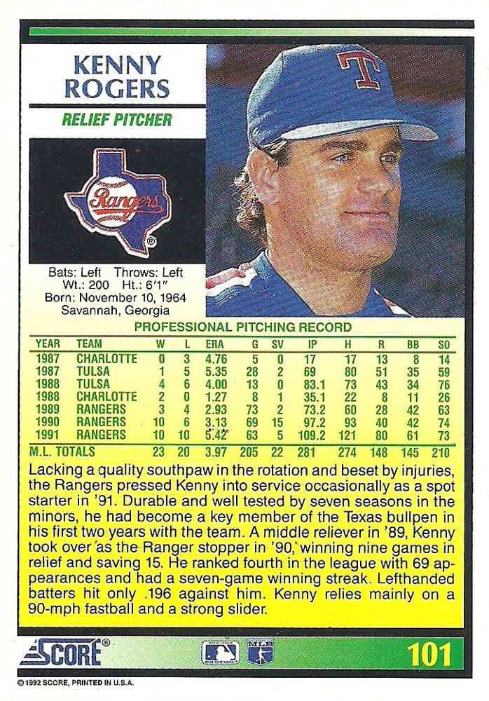 Kenny Rogers  baseball card collectible - Main Image 2