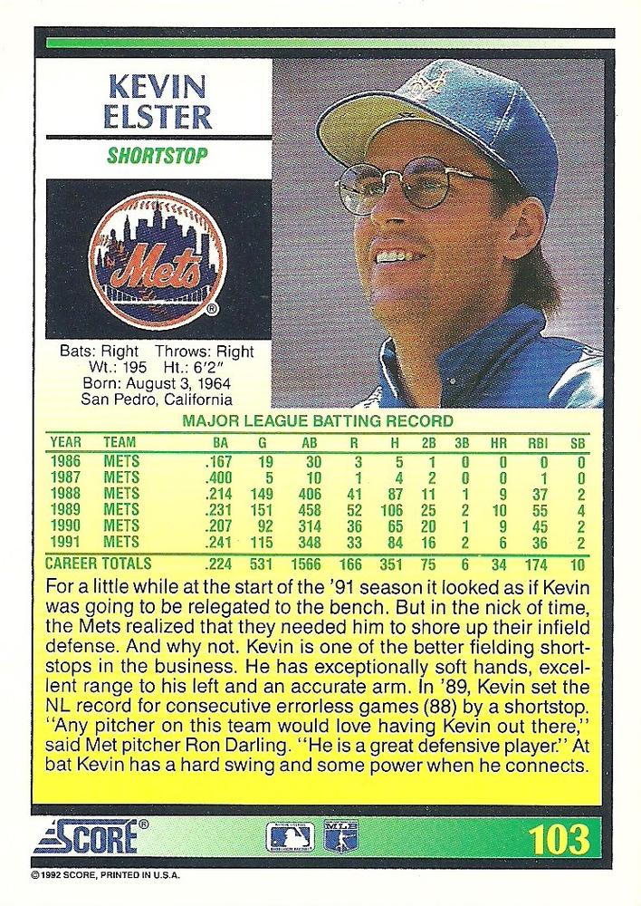 Kevin Elster  baseball card collectible - Main Image 2