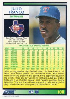 Julio Franco  baseball card collectible - Main Image 2