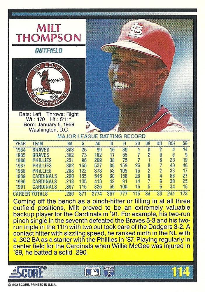 Milt Thompson  baseball card collectible - Main Image 2