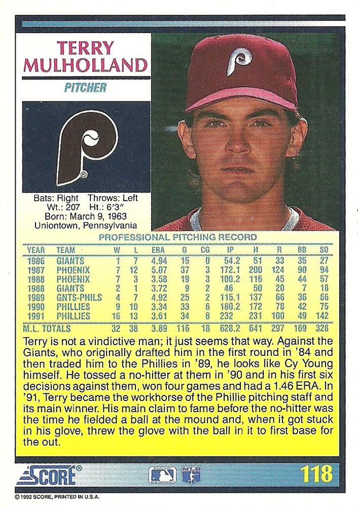 Terry Mulholland  baseball card collectible - Main Image 2