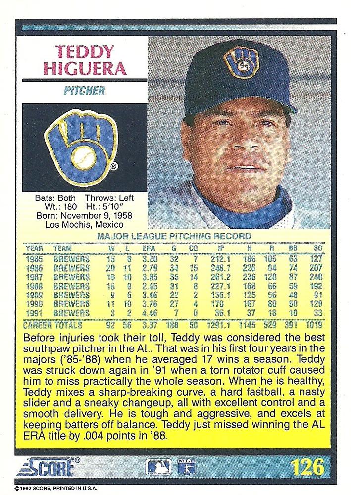 Teddy Higuera  baseball card collectible - Main Image 2