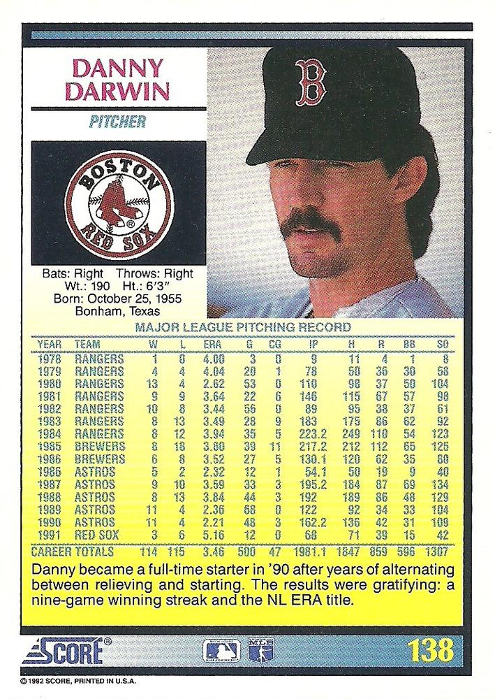 Danny Darwin  baseball card collectible - Main Image 2