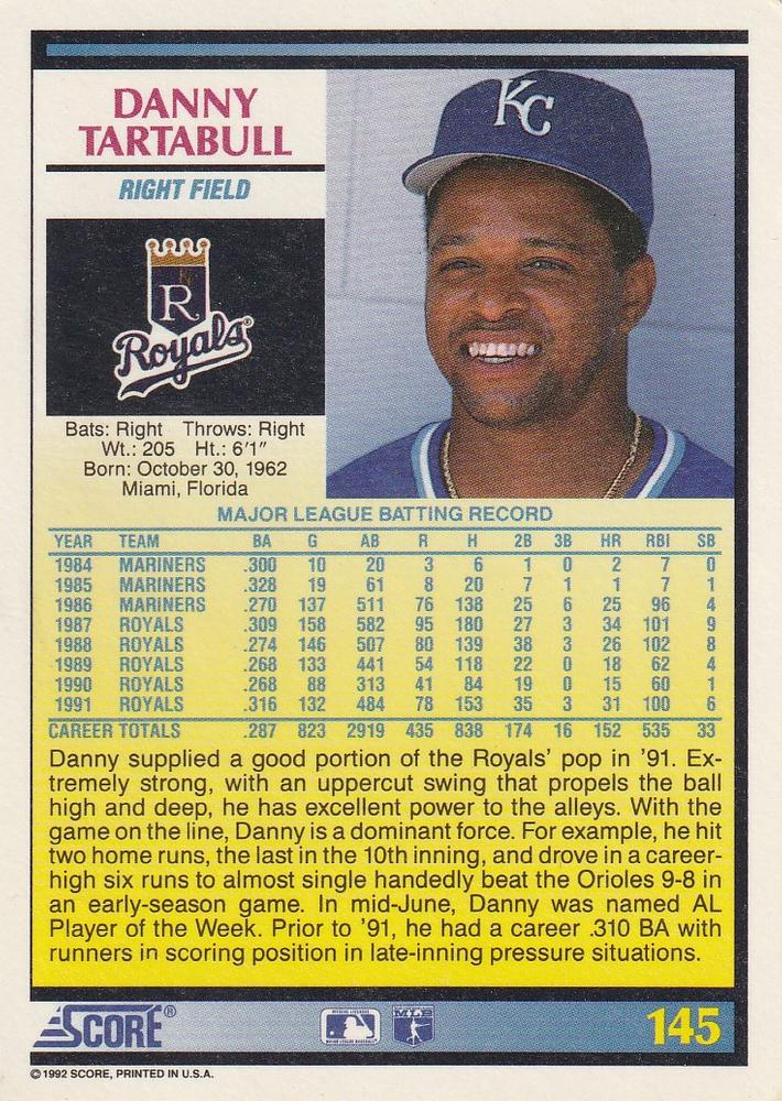 Danny Tartabull  baseball card collectible - Main Image 2