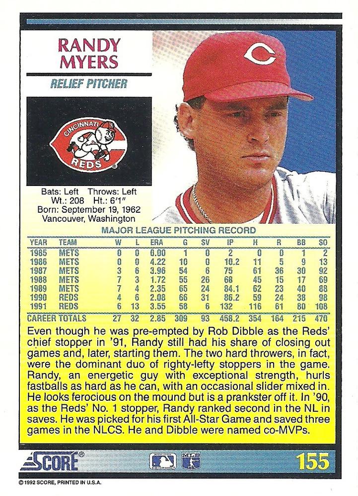 Randy Myers  baseball card collectible - Main Image 2