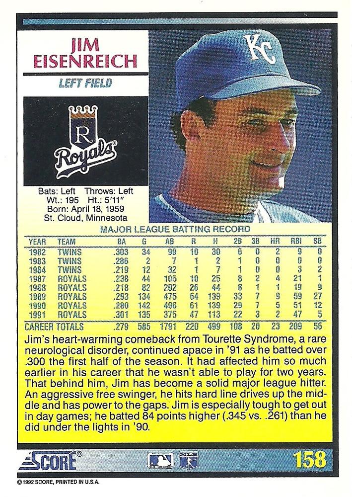 Jim Eisenreich  baseball card collectible - Main Image 2