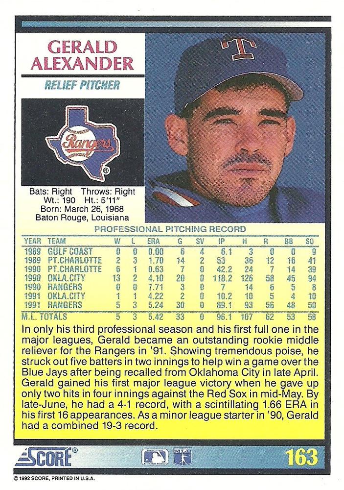 Gerald Alexander  baseball card collectible - Main Image 2