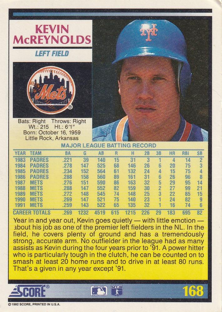 Kevin McReynolds  baseball card collectible - Main Image 2