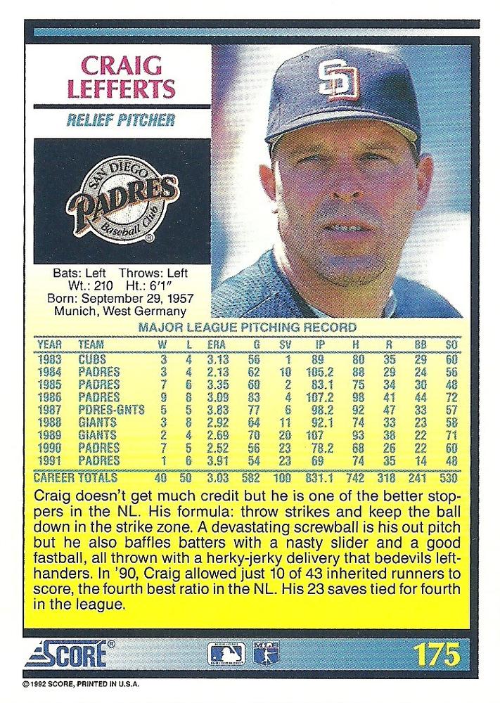 Craig Lefferts  baseball card collectible - Main Image 2